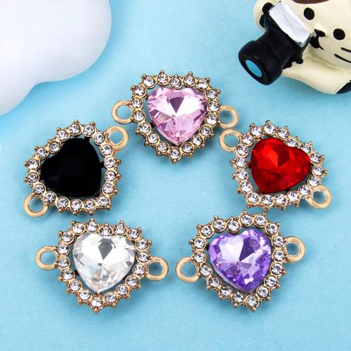 Heart Tibetan Style Connector, gold color plated, DIY & with rhinestone & 1/1 loop, more colors for choice, 21x17mm, Sold By PC