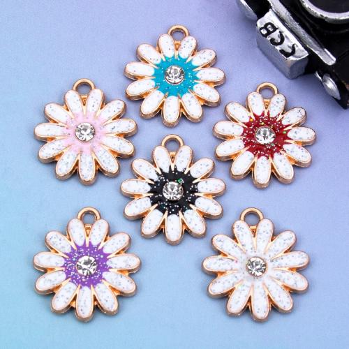 Tibetan Style Enamel Pendants, Flower, gold color plated, DIY & with rhinestone, more colors for choice, 17x19mm, Sold By PC