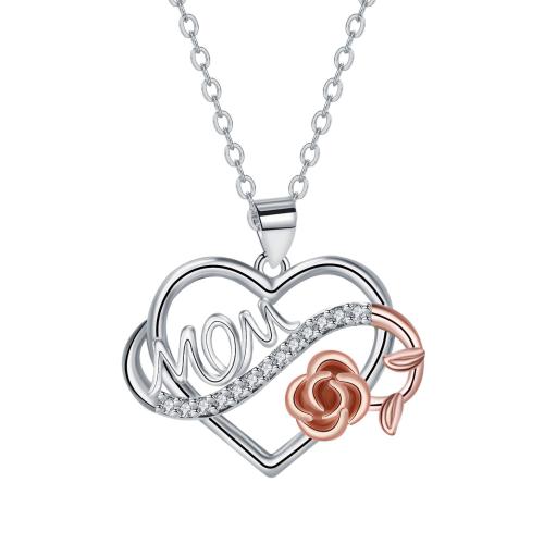 Brass Necklace, with 304 Stainless Steel Chain, with 5cm extender chain, Heart, plated, cross chain & Mother Day Jewelry & for woman & with rhinestone, Length:Approx 45 cm, Sold By PC