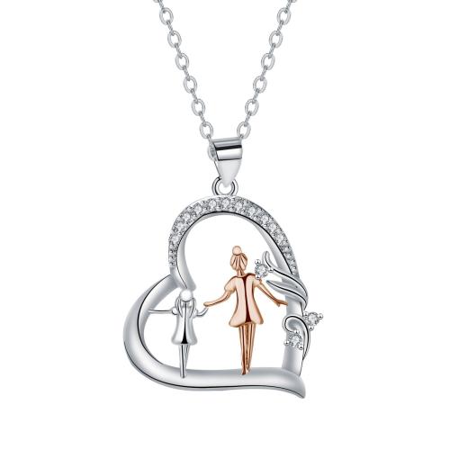 Brass Necklace, with 304 Stainless Steel Chain, with 5cm extender chain, Heart, plated, cross chain & Mother Day Jewelry & for woman & with rhinestone, Length:Approx 45 cm, Sold By PC