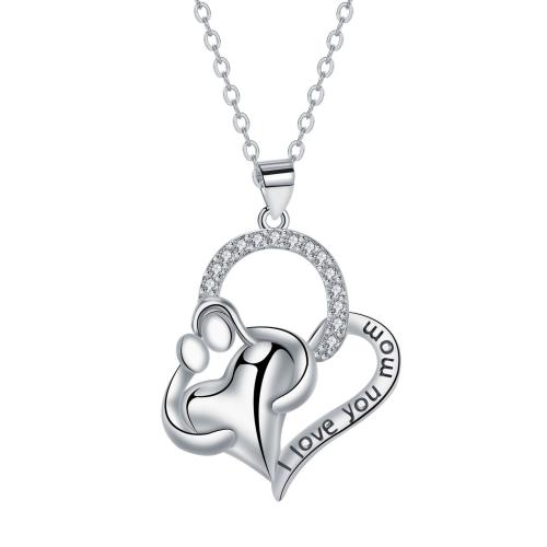 Brass Necklace, with 304 Stainless Steel Chain, with 5cm extender chain, Heart, plated, cross chain & Mother Day Jewelry & for woman & with rhinestone, Length:Approx 45 cm, Sold By PC