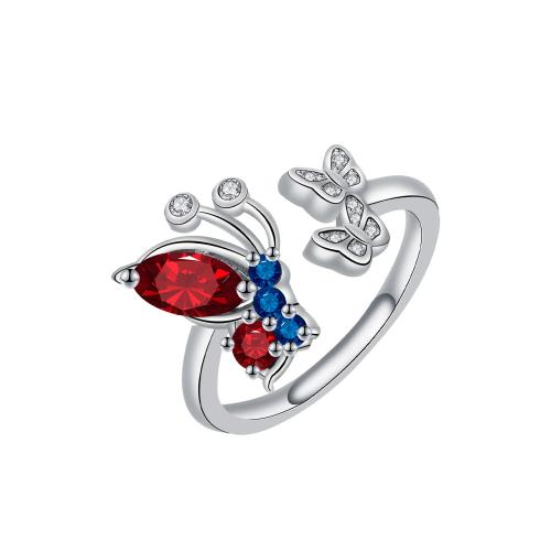 metal Anillo de dedo Cuff, Mariposa, chapado, Joyería Día de la Madre & micro arcilla de zirconia cúbica & para mujer, tamaño:5.5, Vendido por UD