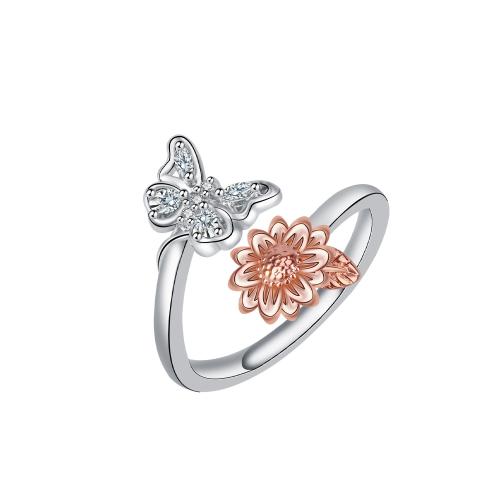 metal Anillo de dedo Cuff, Mariposa, chapado, Joyería Día de la Madre & micro arcilla de zirconia cúbica & para mujer, tamaño:8, Vendido por UD