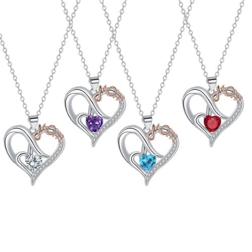 Messing Halskette, mit Verlängerungskettchen von 5cm, Herz, plattiert, Mutter Tag Schmuck & Micro pave Zirkonia & für Frau, keine, Länge:ca. 45 cm, verkauft von PC