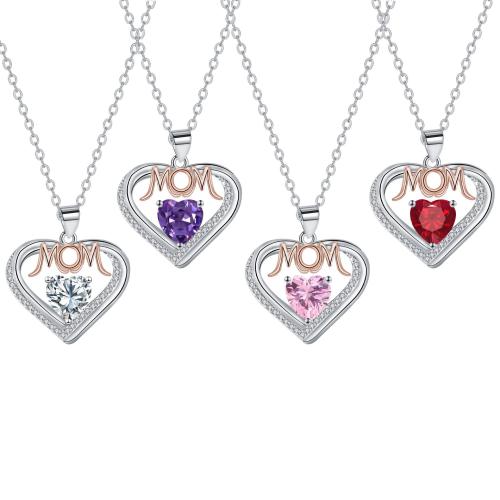 Brass Necklace, with 304 Stainless Steel Chain, with 5cm extender chain, Heart, plated, Mother Day Jewelry & micro pave cubic zirconia & for woman, more colors for choice, Length:Approx 45 cm, Sold By PC