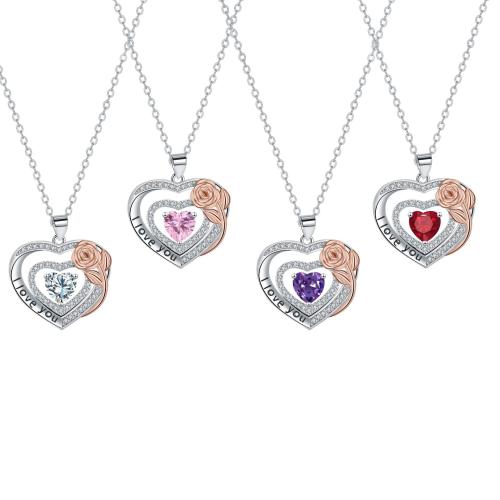 Messing Halskette, mit Verlängerungskettchen von 5cm, Herz, plattiert, Mutter Tag Schmuck & Micro pave Zirkonia & für Frau, keine, Länge:ca. 45 cm, verkauft von PC