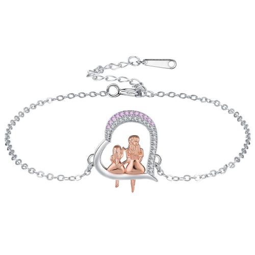 laiton bracelet, avec 4cm chaînes de rallonge, coeur, Placage, Bijoux Fête des Mères & pavé de micro zircon & pour femme, Longueur:Environ 17 cm, Vendu par PC