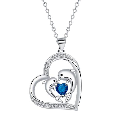 laiton collier, avec 5cm chaînes de rallonge, coeur, Placage, Bijoux Fête des Mères & pavé de micro zircon & pour femme, Longueur:Environ 45 cm, Vendu par PC