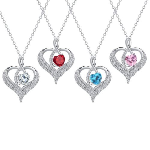 laiton collier, avec 5cm chaînes de rallonge, coeur, Placage, Bijoux Fête des Mères & pavé de micro zircon & pour femme, plus de couleurs à choisir, Longueur:Environ 45 cm, Vendu par PC