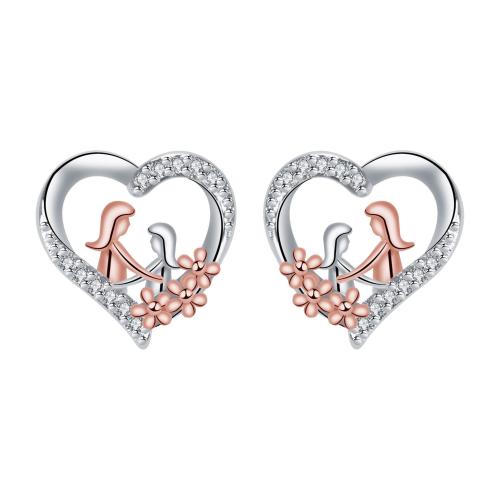 Messing Ohrstecker, Herz, plattiert, Mutter Tag Schmuck & Micro pave Zirkonia & für Frau, 12.70x12.60mm, verkauft von Paar