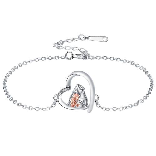 laiton bracelet, avec 4cm chaînes de rallonge, coeur, Placage, Bijoux Fête des Mères & pavé de micro zircon & pour femme, Longueur:Environ 17 cm, Vendu par PC