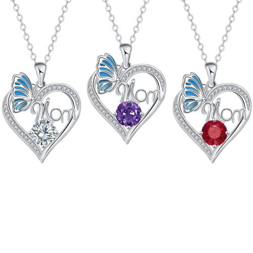 Brass Necklace, with 304 Stainless Steel Chain, with 5cm extender chain, Heart, plated, cross chain & Mother Day Jewelry & micro pave cubic zirconia & for woman & enamel, more colors for choice, Length:Approx 45 cm, Sold By PC