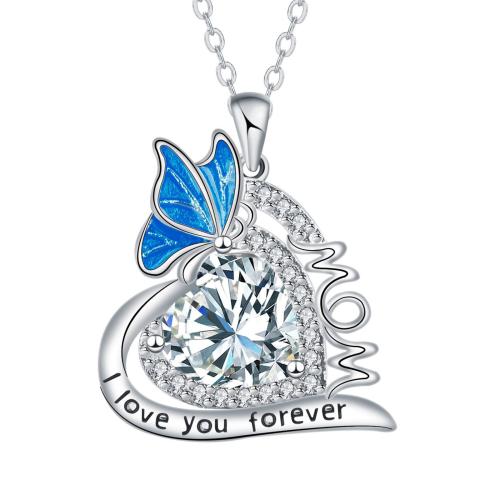 Brass Necklace, with 304 Stainless Steel Chain, with 5cm extender chain, Heart, plated, cross chain & Mother Day Jewelry & micro pave cubic zirconia & for woman & enamel, more colors for choice, Length:Approx 45 cm, Sold By PC