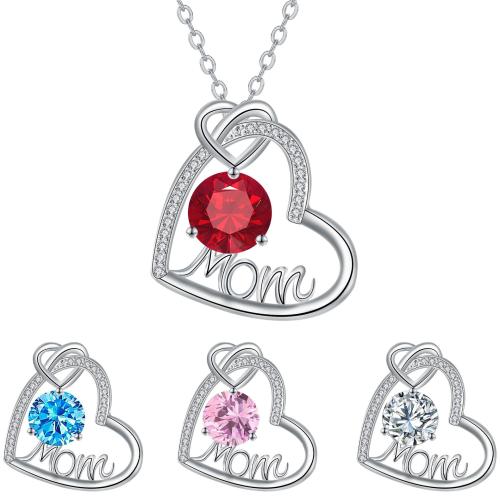 Brass Necklace, with 304 Stainless Steel Chain, with 5cm extender chain, Heart, plated, cross chain & Mother Day Jewelry & micro pave cubic zirconia & for woman, more colors for choice, Length:Approx 45 cm, Sold By PC