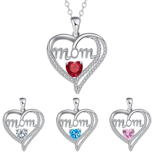 Brass Necklace, with 304 Stainless Steel Chain, with 5cm extender chain, Heart, plated, cross chain & Mother Day Jewelry & micro pave cubic zirconia & for woman, more colors for choice, Length:Approx 45 cm, Sold By PC