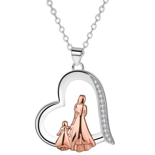 Brass Necklace, with 5cm extender chain, Heart, plated, cross chain & Mother Day Jewelry & micro pave cubic zirconia & for woman, Length:Approx 45 cm, Sold By PC