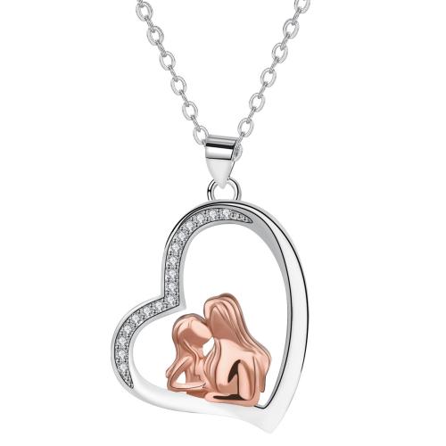 Brass Necklace, with 5cm extender chain, Heart, plated, cross chain & Mother Day Jewelry & micro pave cubic zirconia & for woman, Length:Approx 45 cm, Sold By PC