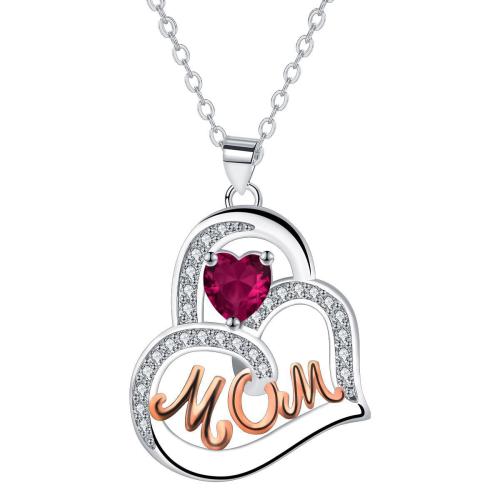 Brass Necklace, with 5cm extender chain, Heart, plated, cross chain & Mother Day Jewelry & micro pave cubic zirconia & for woman, Length:Approx 45 cm, Sold By PC