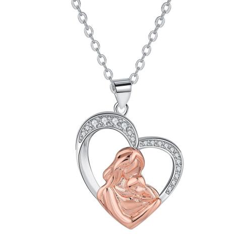 Brass Necklace, with 5cm extender chain, Heart, plated, cross chain & Mother Day Jewelry & micro pave cubic zirconia & for woman, Length:Approx 45 cm, Sold By PC