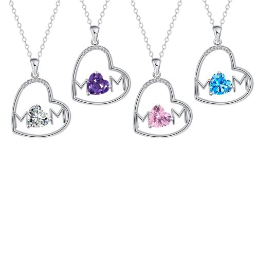 Brass Necklace, with 304 Stainless Steel Chain, with 5cm extender chain, Heart, plated, cross chain & Mother Day Jewelry & micro pave cubic zirconia & for woman, more colors for choice, Length:Approx 45 cm, Sold By PC