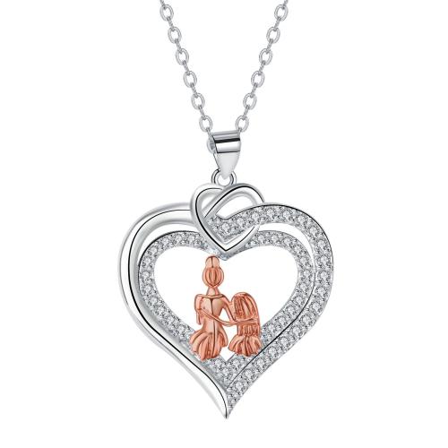 Brass Necklace, with 5cm extender chain, Heart, plated, cross chain & Mother Day Jewelry & micro pave cubic zirconia & for woman, Length:Approx 45 cm, Sold By PC