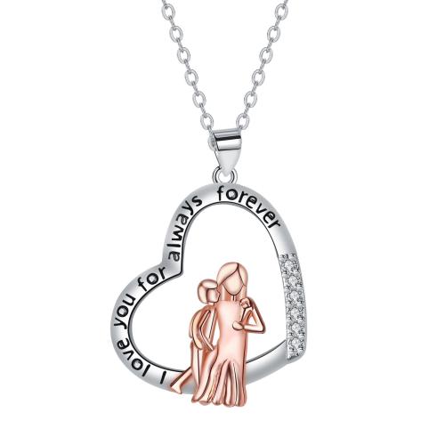 Brass Necklace, with 304 Stainless Steel Chain, with 5cm extender chain, Heart, plated, cross chain & Mother Day Jewelry & micro pave cubic zirconia & for woman, Length:Approx 45 cm, Sold By PC