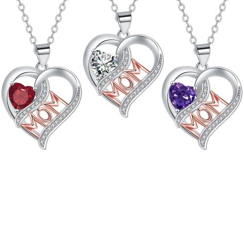 Brass Necklace, with 5cm extender chain, Heart, plated, cross chain & Mother Day Jewelry & micro pave cubic zirconia & for woman, more colors for choice, Length:Approx 45 cm, Sold By PC