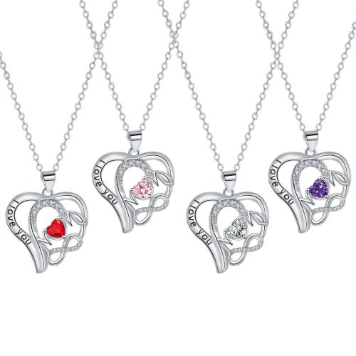 Brass Necklace, with 304 Stainless Steel Chain, with 5cm extender chain, Heart, plated, cross chain & Mother Day Jewelry & micro pave cubic zirconia & for woman, more colors for choice, Length:Approx 45 cm, Sold By PC