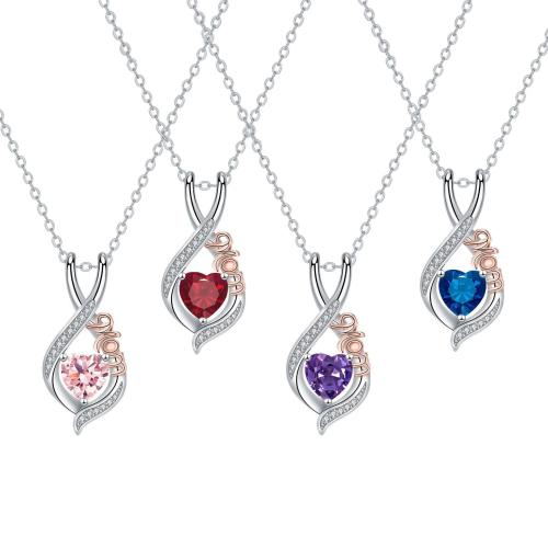 Brass Necklace, with 304 Stainless Steel Chain, with 5cm extender chain, Heart, plated, cross chain & Mother Day Jewelry & micro pave cubic zirconia & for woman, more colors for choice, Length:Approx 45 cm, Sold By PC