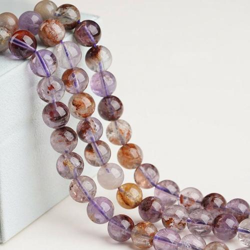 Natürlicher Quarz Perlen Schmuck, Lila+Phantom+Quarz, rund, DIY & verschiedene Größen vorhanden, verkauft von Strang