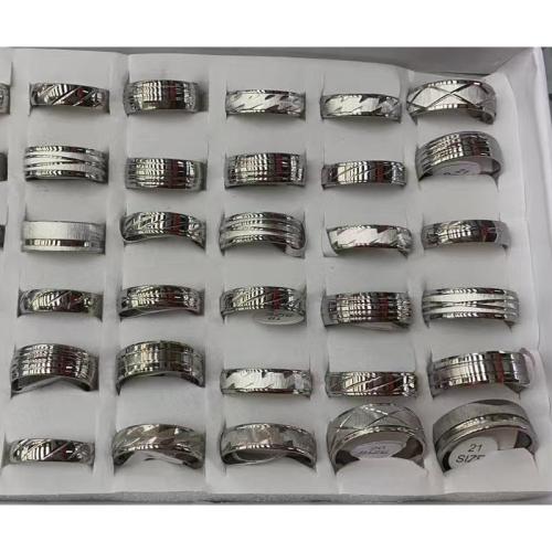 304 Stainless Steel Finger Ring, plated, random ring size & Unisex & different size for choice & different styles for choice & with rhinestone, box size 19x13x35cm, US Ring Size:6-9, 36PCs/Box, Sold By Box