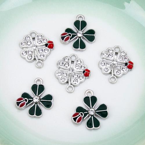 Zinklegierung Schmuckverbinder, vierblättriges Kleeblatt, silberfarben plattiert, DIY & Emaille & mit Strass, keine, 16x18mm, verkauft von PC