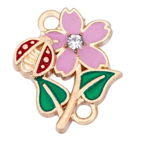 Fleur Tibetan Style connecteur, alliage de zinc, Placage de couleur d'or, DIY & émail & avec strass & boucle de 1/1, 15x18mm, Vendu par PC
