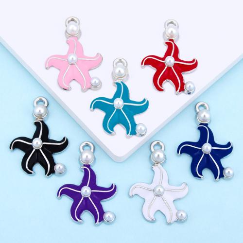 Tibetan Style Enamel Pendants, with Plastic Pearl, Starfish, silver color plated, DIY, more colors for choice, 17x26mm, Sold By PC