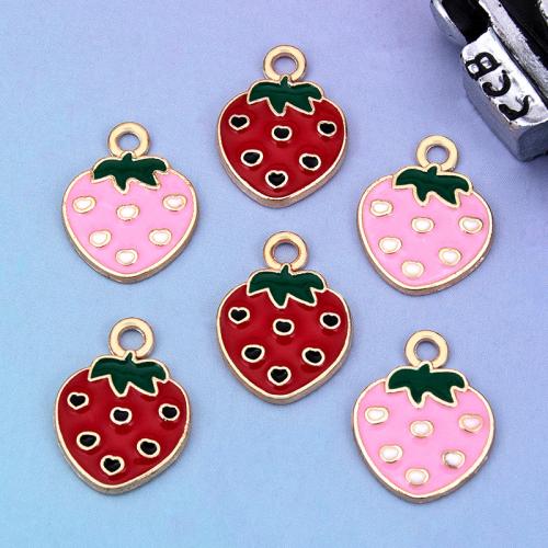 Tibetan Style Enamel Pendants, Strawberry, gold color plated, DIY, more colors for choice, 12x16mm, Sold By PC