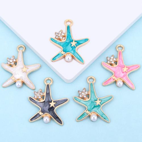 Tibetan Style Enamel Pendants, with Plastic Pearl, Starfish, gold color plated, DIY & micro pave cubic zirconia, more colors for choice, 19x23mm, Sold By PC