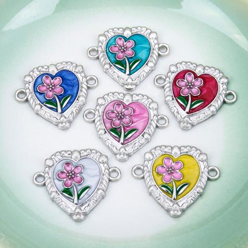 Fleur Tibetan Style connecteur, alliage de zinc, coeur, Placage de couleur argentée, DIY & émail & boucle de 1/1, plus de couleurs à choisir, 24x20mm, Vendu par PC