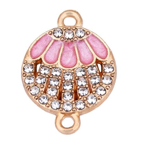 Tibetan Style Connector, gold color plated, DIY & enamel & with rhinestone & 1/1 loop, pink, 14x19mm, Sold By PC