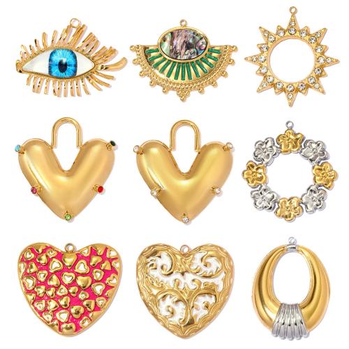 Stainless Steel Pendants, 304 Stainless Steel, with Glass Stone & Shell, plated, DIY & different styles for choice & enamel & with rhinestone, 3PCs/Bag, Sold By Bag