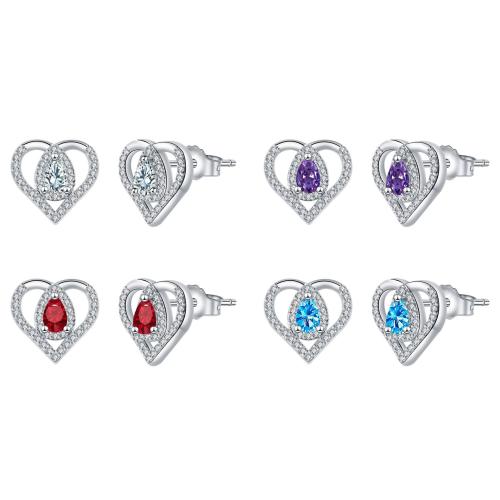 Brass Stud Earring, Heart, plated, Mother Day Jewelry & micro pave cubic zirconia & for woman, more colors for choice, 12.30x11.80mm, Sold By Pair