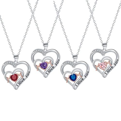 Brass Necklace, with 304 Stainless Steel Chain, with 5cm extender chain, Heart, plated, cross chain & Mother Day Jewelry & micro pave cubic zirconia & for woman, more colors for choice, Length:Approx 45 cm, Sold By PC