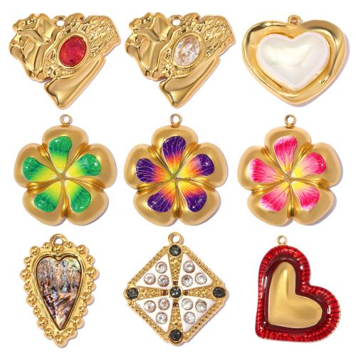 Stainless Steel Pendants, 304 Stainless Steel, gold color plated, DIY & different styles for choice & enamel & with rhinestone, nickel, lead & cadmium free, 3PCs/Bag, Sold By Bag