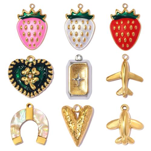 Stainless Steel Pendants, 304 Stainless Steel, with Shell, plated, DIY & different styles for choice & enamel & with rhinestone, 3PCs/Bag, Sold By Bag