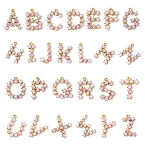 Stainless Steel Letter Pendants, 304 Stainless Steel, with ABS Plastic Pearl, Alphabet Letter, gold color plated, DIY & different styles for choice, 14x18mm, 3PCs/Bag, Sold By Bag