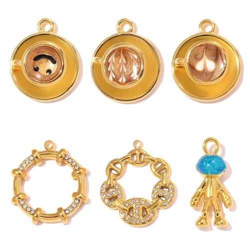 Stainless Steel Pendants, 304 Stainless Steel, gold color plated, DIY & different styles for choice & enamel & with rhinestone, 3PCs/Bag, Sold By Bag