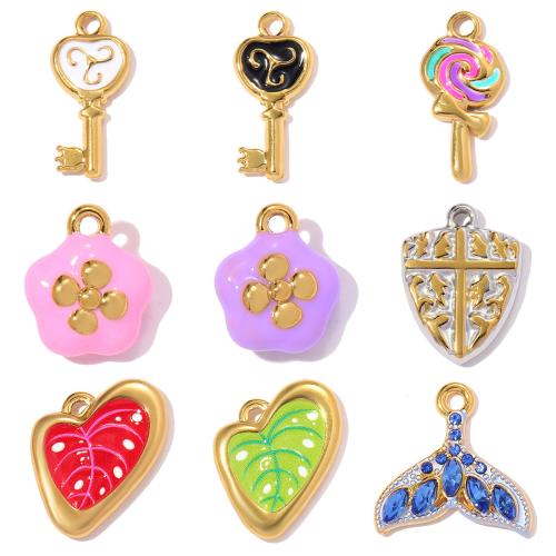 Stainless Steel Pendants, 304 Stainless Steel, plated, DIY & different styles for choice & micro pave cubic zirconia & enamel, 3PCs/Bag, Sold By Bag