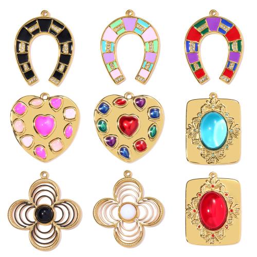 Stainless Steel Pendants, 304 Stainless Steel, with Glass Stone, plated, DIY & different styles for choice & enamel & with rhinestone, 3PCs/Bag, Sold By Bag