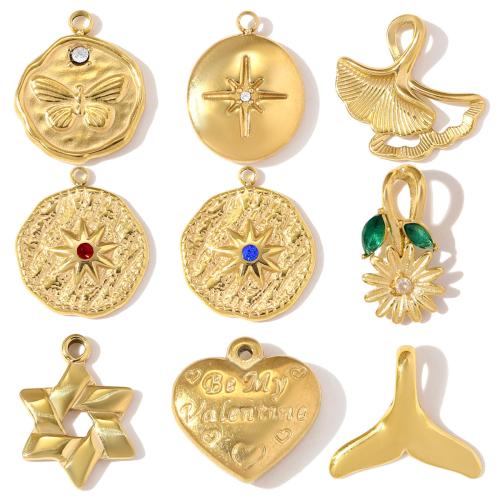 Stainless Steel Pendants, 304 Stainless Steel, plated, DIY & different styles for choice & micro pave cubic zirconia & with rhinestone, 3PCs/Bag, Sold By Bag