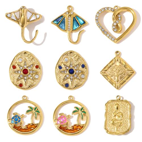 Stainless Steel Pendants, 304 Stainless Steel, with Gemstone & Shell, plated, DIY & different styles for choice & enamel & with rhinestone, 3PCs/Bag, Sold By Bag