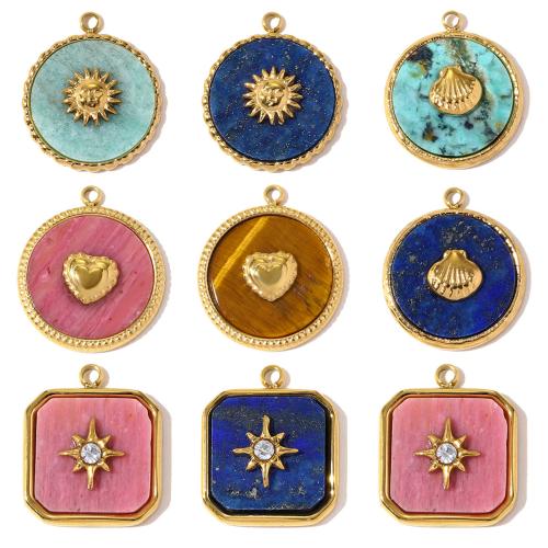 Gemstone Pendants Jewelry, 304 Stainless Steel, with Gemstone, plated, DIY & different styles for choice & with rhinestone, 3PCs/Bag, Sold By Bag